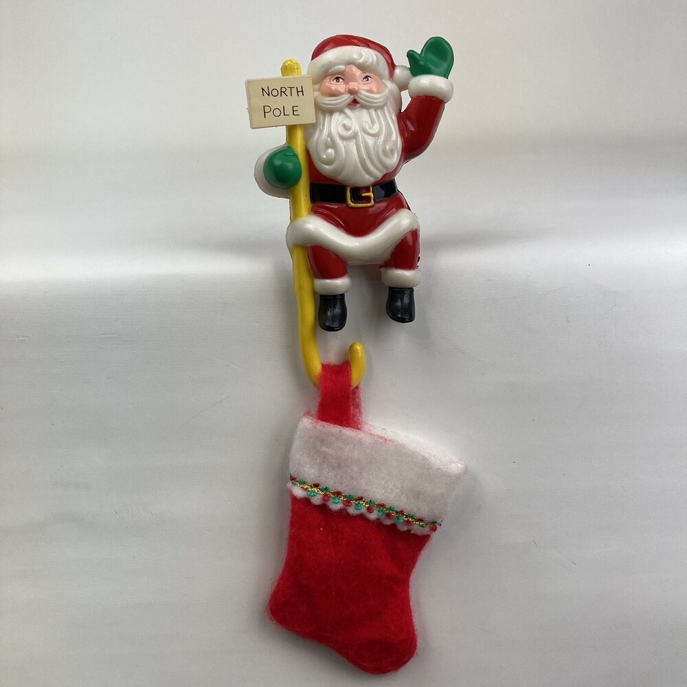 VTG Santa Claus NOS Plastic Mantle Shelf Sitter XMAS Stocking Holder Hanger JSNY